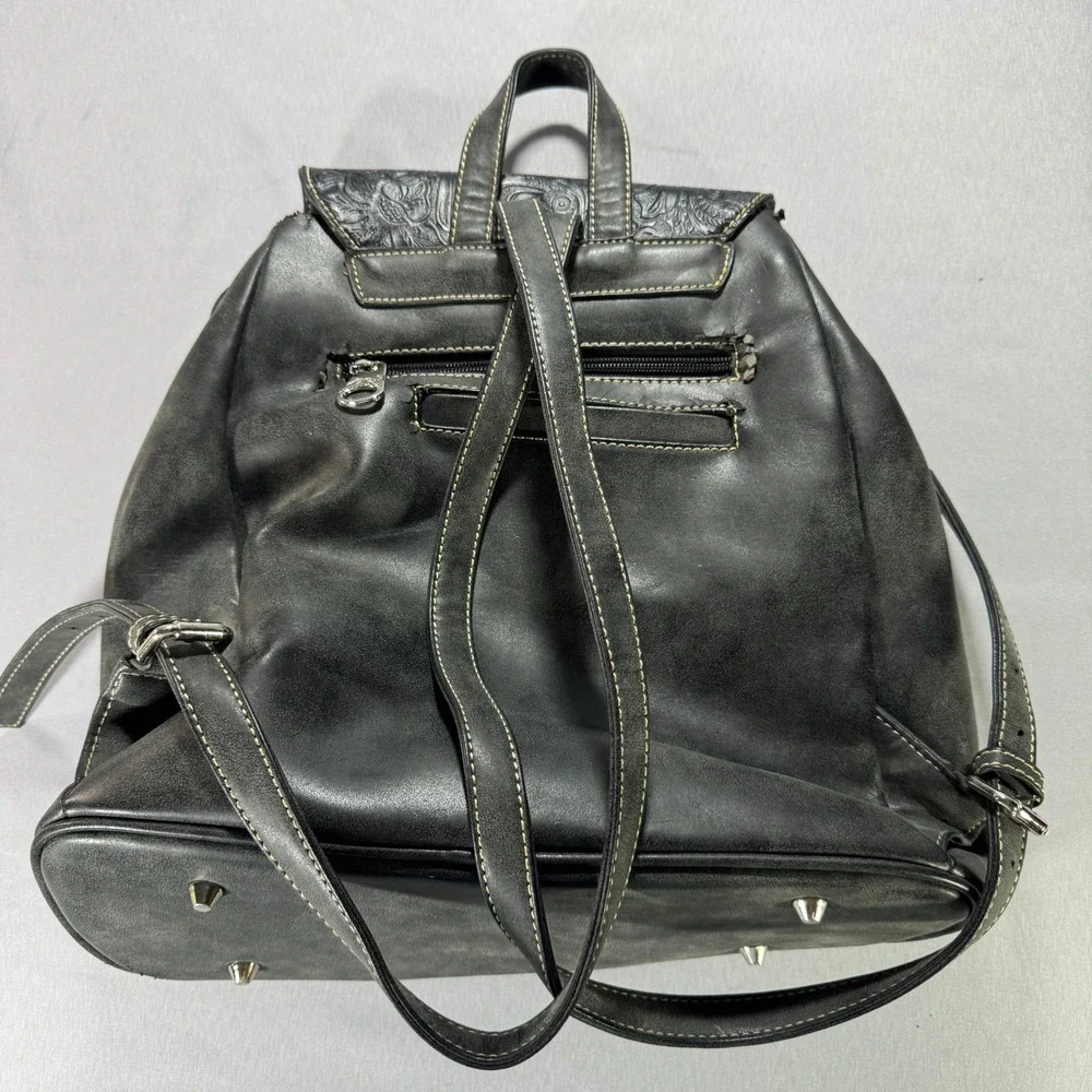 Montana West Womens Western Tooled Studded Backpack Purse Charcoal Gray Black
